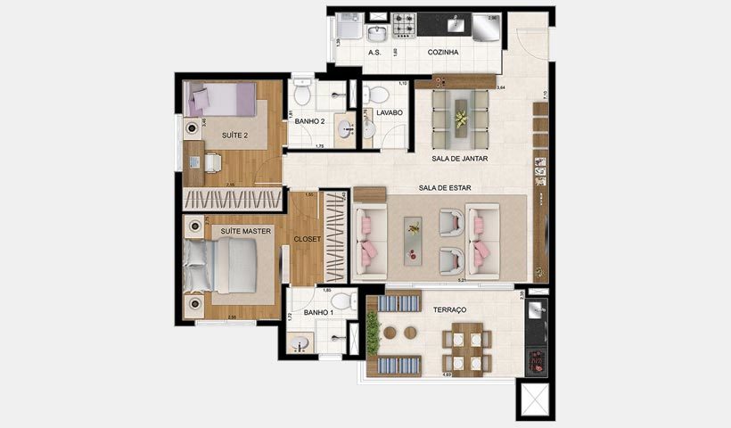 Planta 03 - 2 dorm 86m - opo