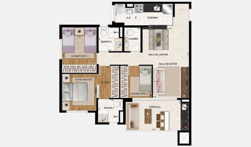Planta 02 - 3 dorm 86m 