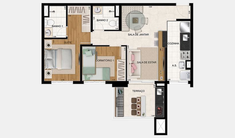 Planta 01 - 2 dorm 68m
