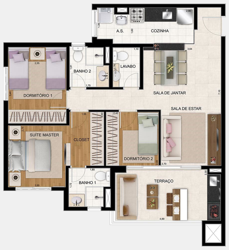 Planta 01 - 3 dorm 86m 