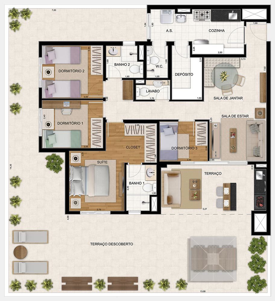 Planta 04 - 4 dorm 106m- garden