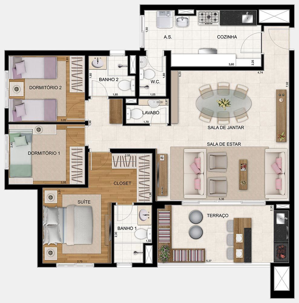 Planta 06 - 3 dorm 106m - opo