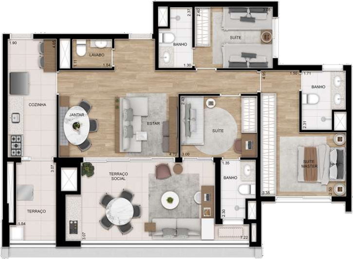 Planta 03 - 3 dorm 109m
