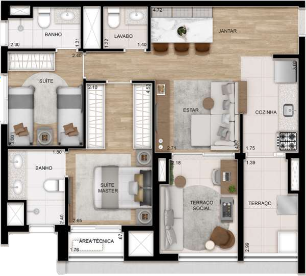Planta 01 - 2 dorm 76m