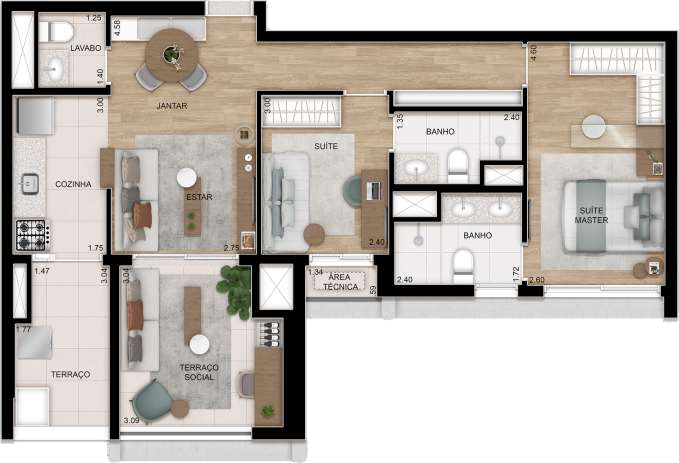 Planta 02 - 2 dorm 80m