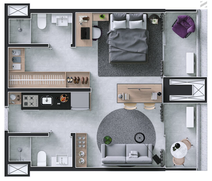 Planta 01 - 1 dorm 40m - studio - junao 