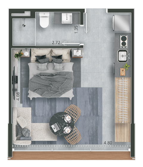Planta 02 - 1 dorm 30m - studio