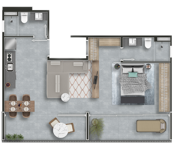 Planta 04 - 1 dorm 64m - studio