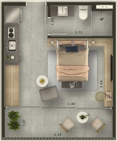 Planta 01 - 1 dorm 30m - studio