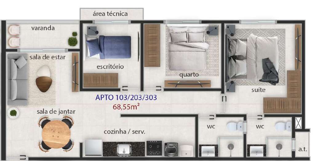 Planta 03 - 2 dorm 68,55m