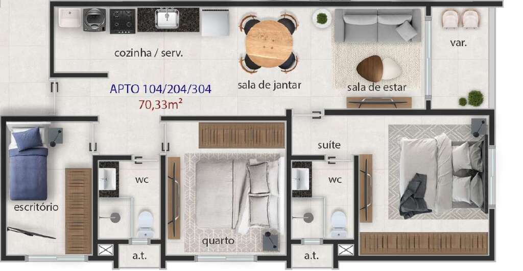 Planta 04 - 2 dorm 70,33m