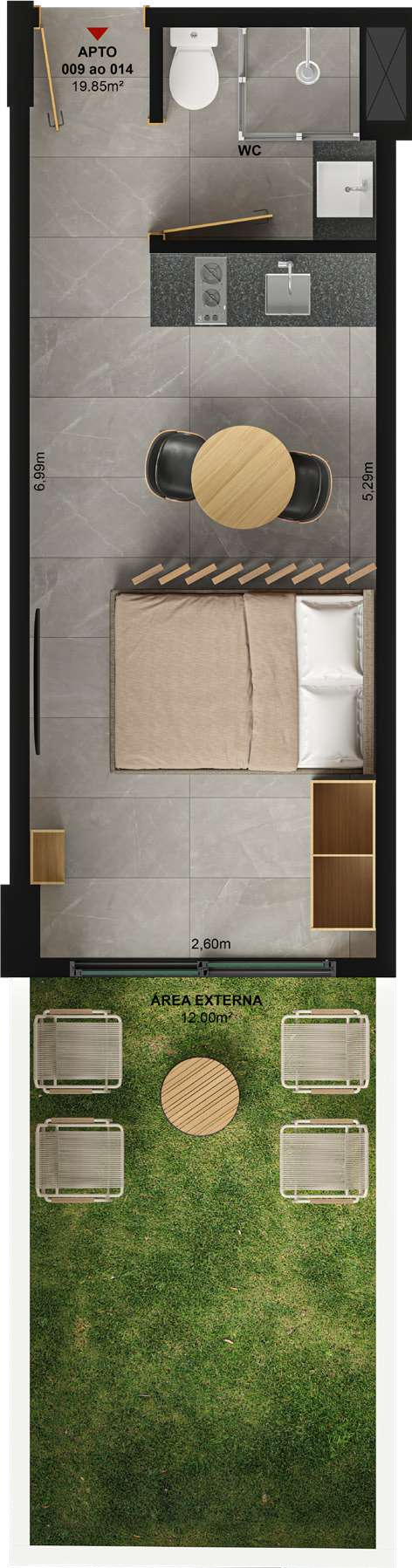 Planta 04 - 1 dorm 34,85m - garden