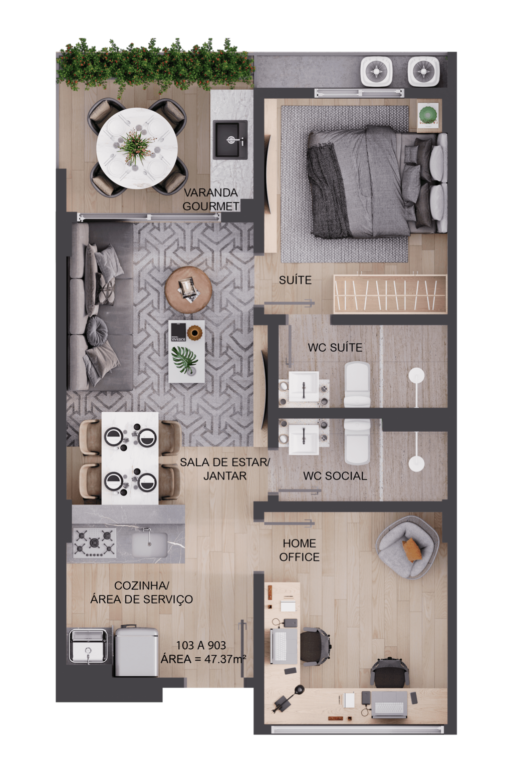 Planta 02 - 2 dorm 47,37m