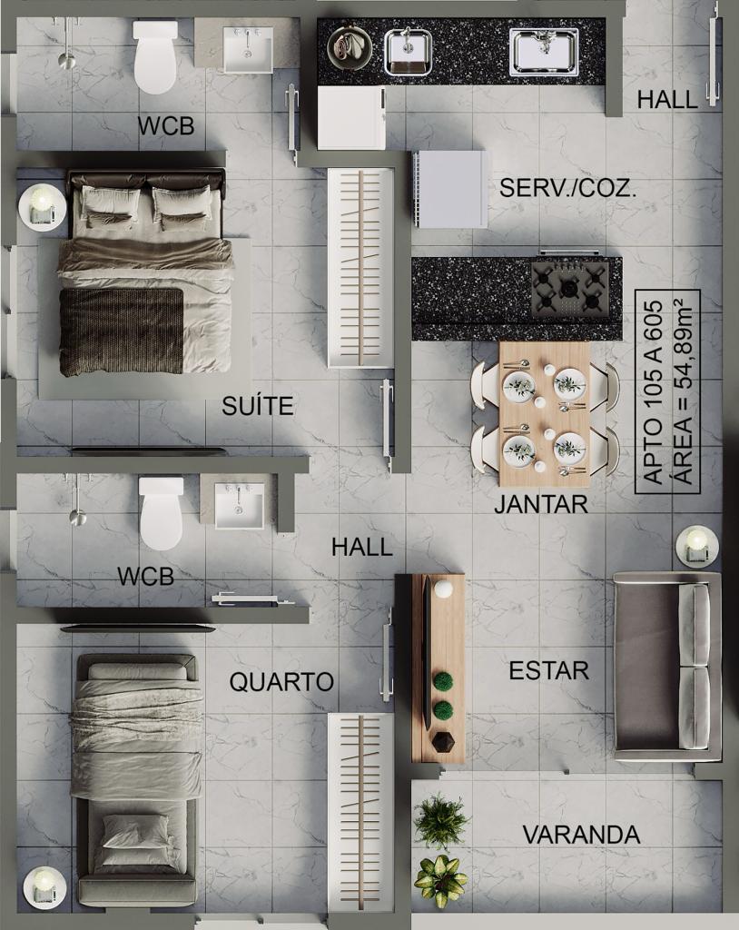 Planta 05 - 2 dorm 54,89m