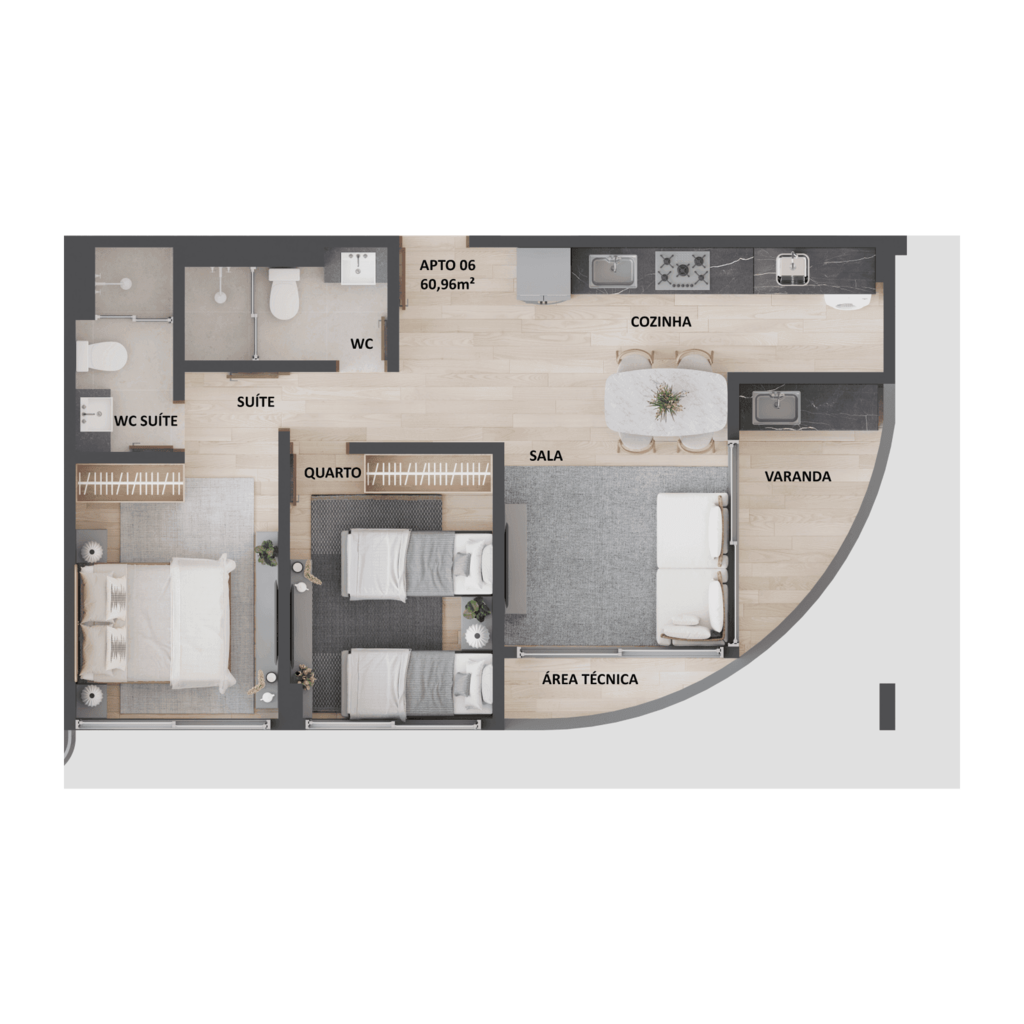 Planta 08 - 2 dorm 60,96m
