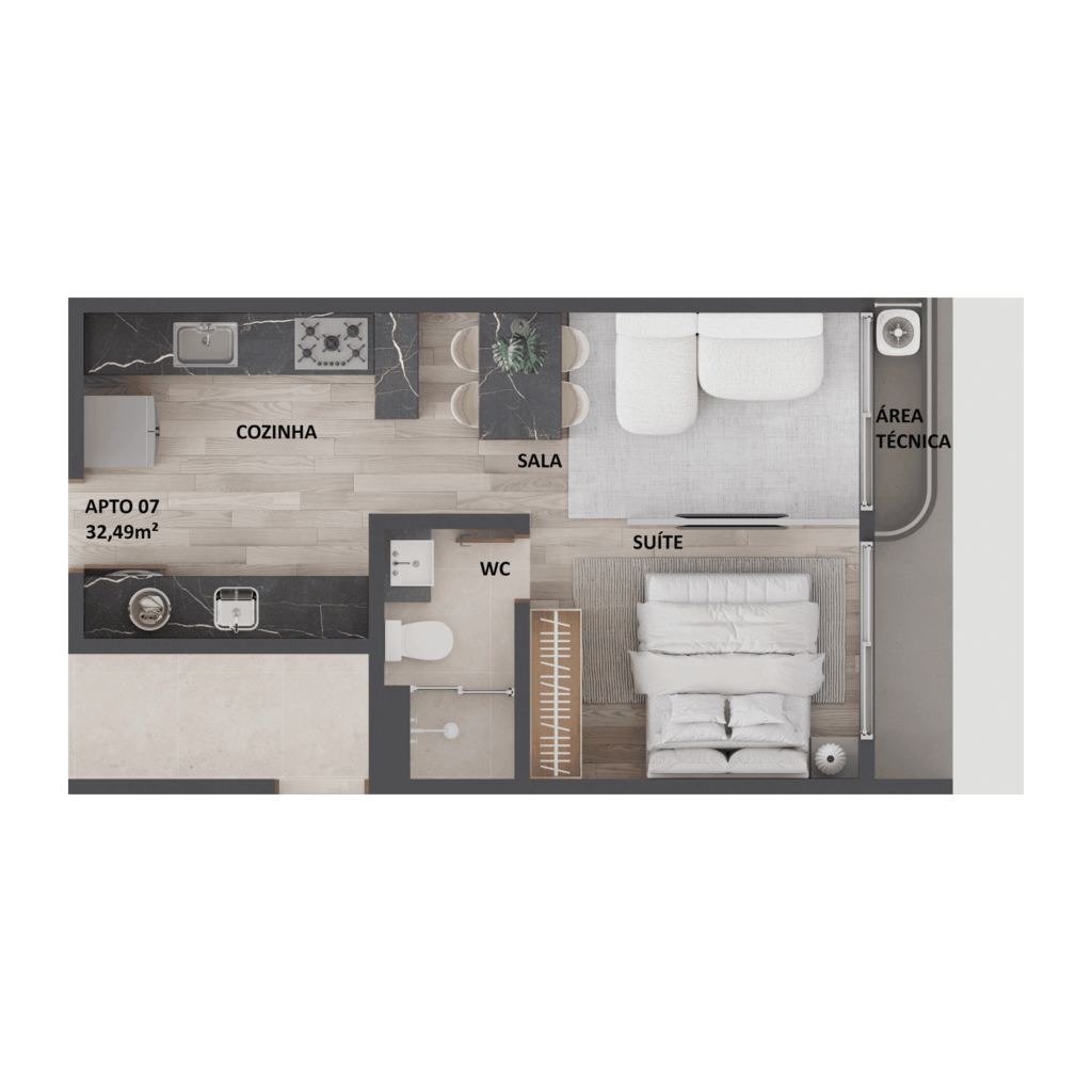 Planta 02 - 1 dorm 32,49m