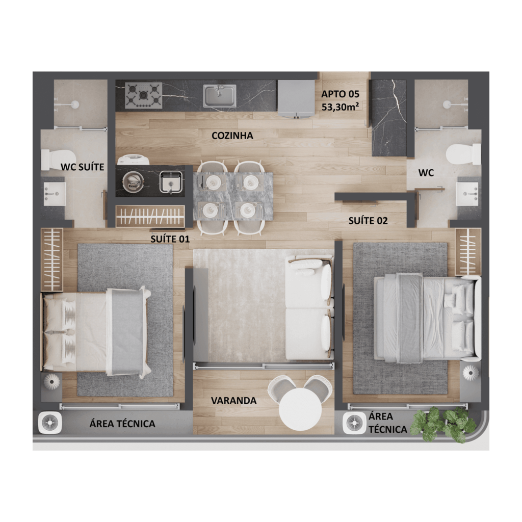 Planta 06 - 2 dorm 53,30m