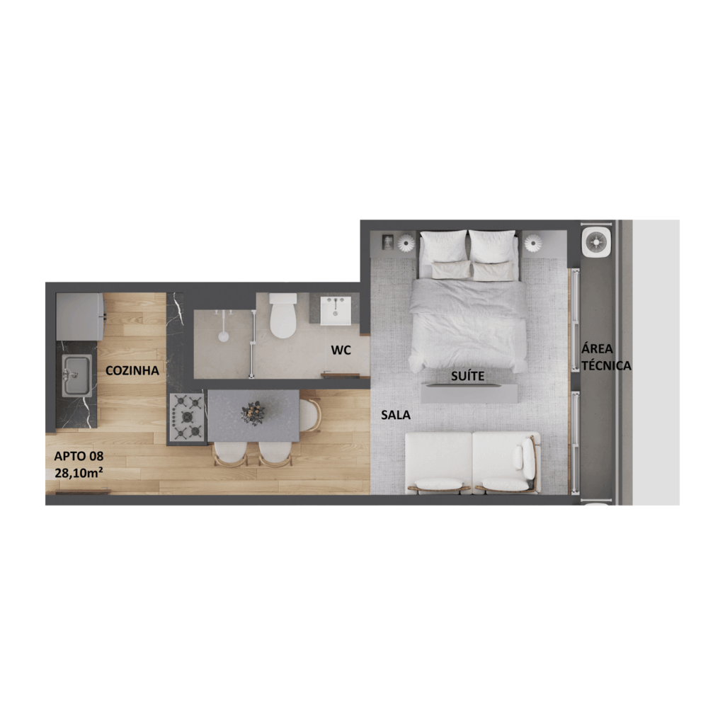 Planta 01 - 1 dorm 28,10m - studio