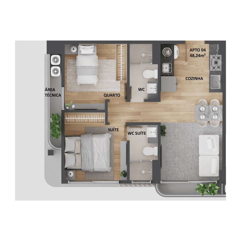 Planta 04 - 2 dorm 48,24m
