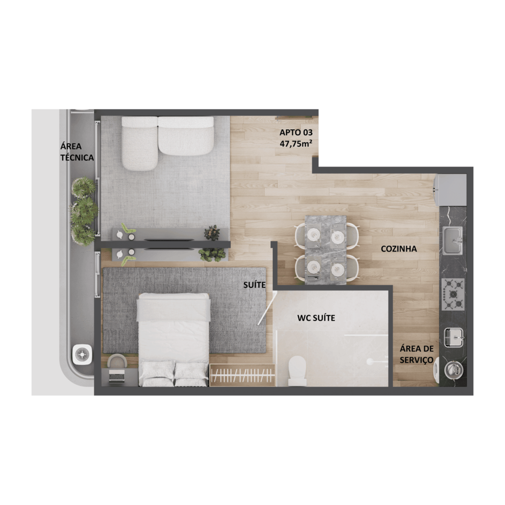 Planta 03 - 1 dorm 47,75m