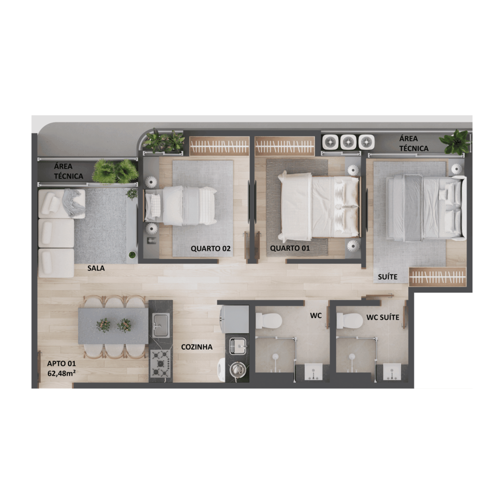 Planta 09 - 3 dorm 62,48m