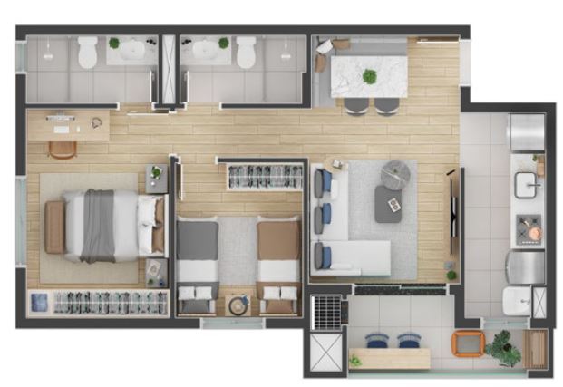 Planta 04 - 2 dorm 55m