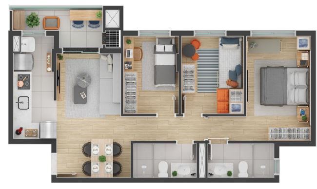 Planta 07 - 3 dorm 64m