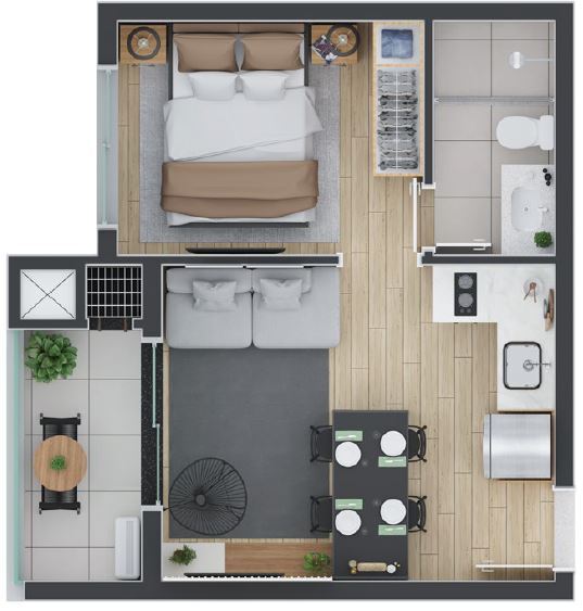 Planta 02 - 1 dorm 33m