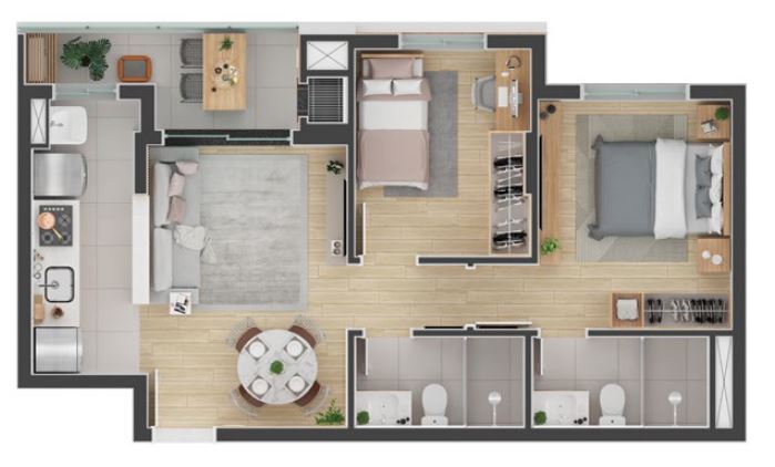 Planta 05 - 2 dorm 58m