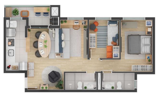 Planta 08 - 2 dorm 64m - opo