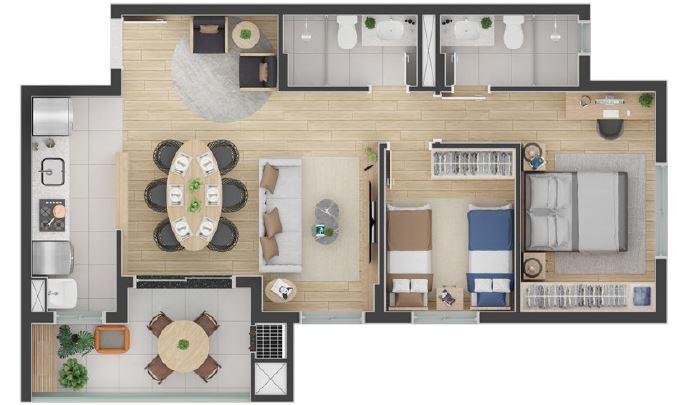 Planta 10 - 2 dorm 68m - opo