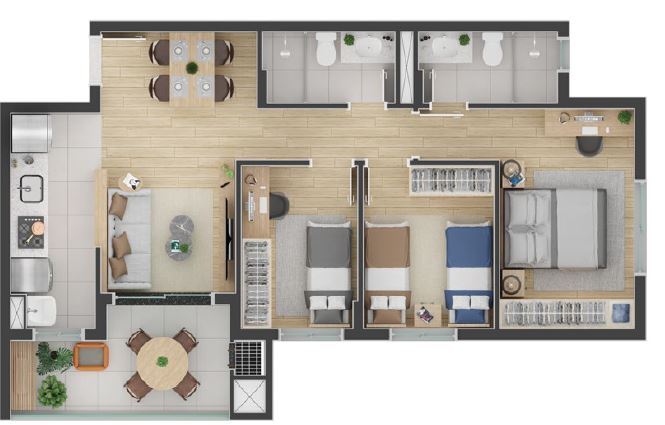 Planta 09 - 3 dorm 68m