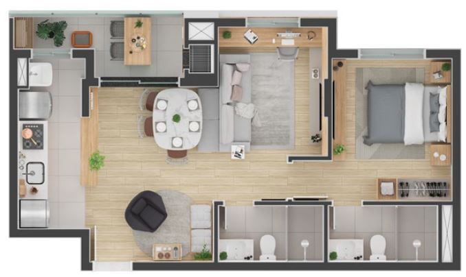 Planta 06 - 1 dorm 58m - opo