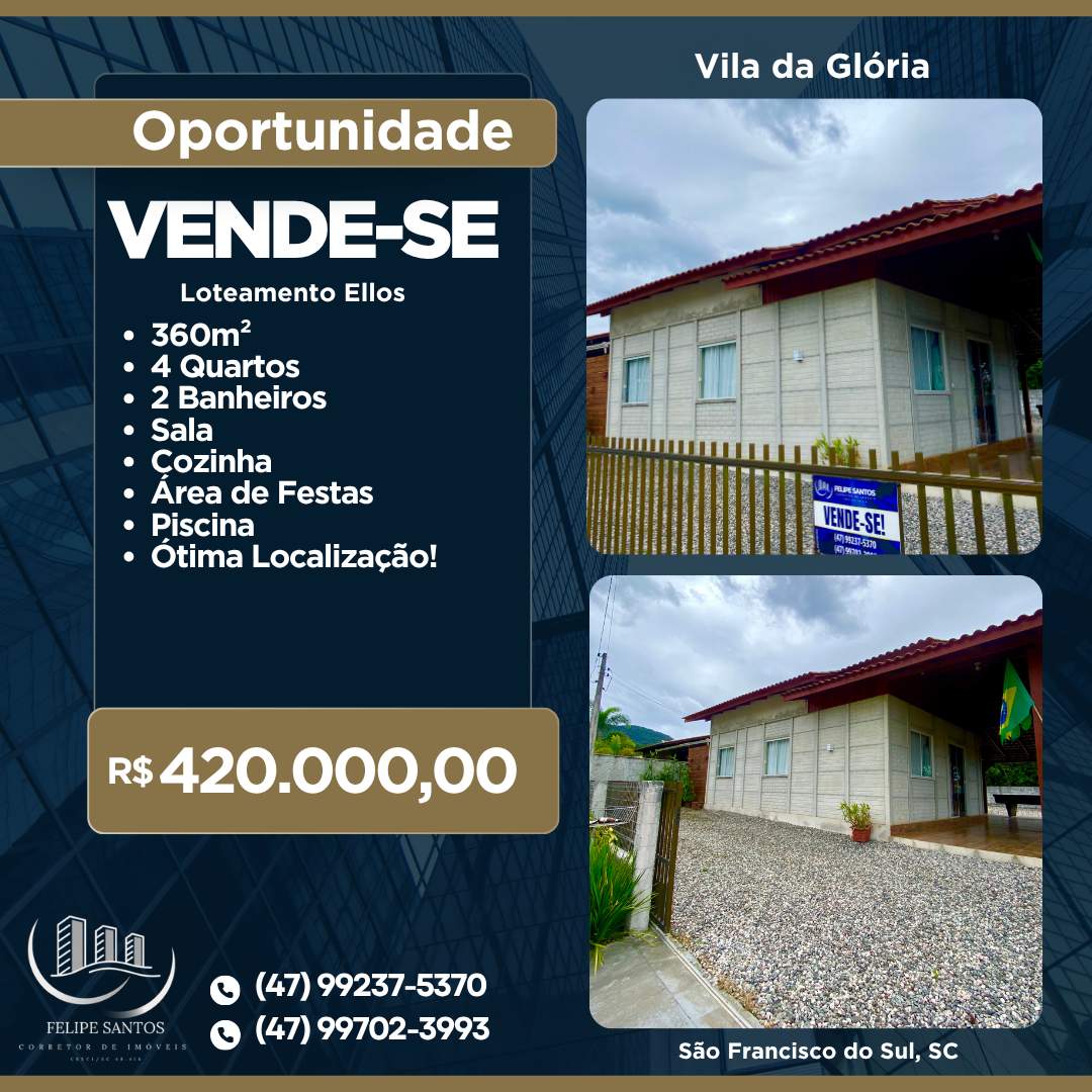 Casa para Venda, em S�o Francisco do Sul, bairro Vila da Gl�ria, 3 dormit�rios, 2 banheiros