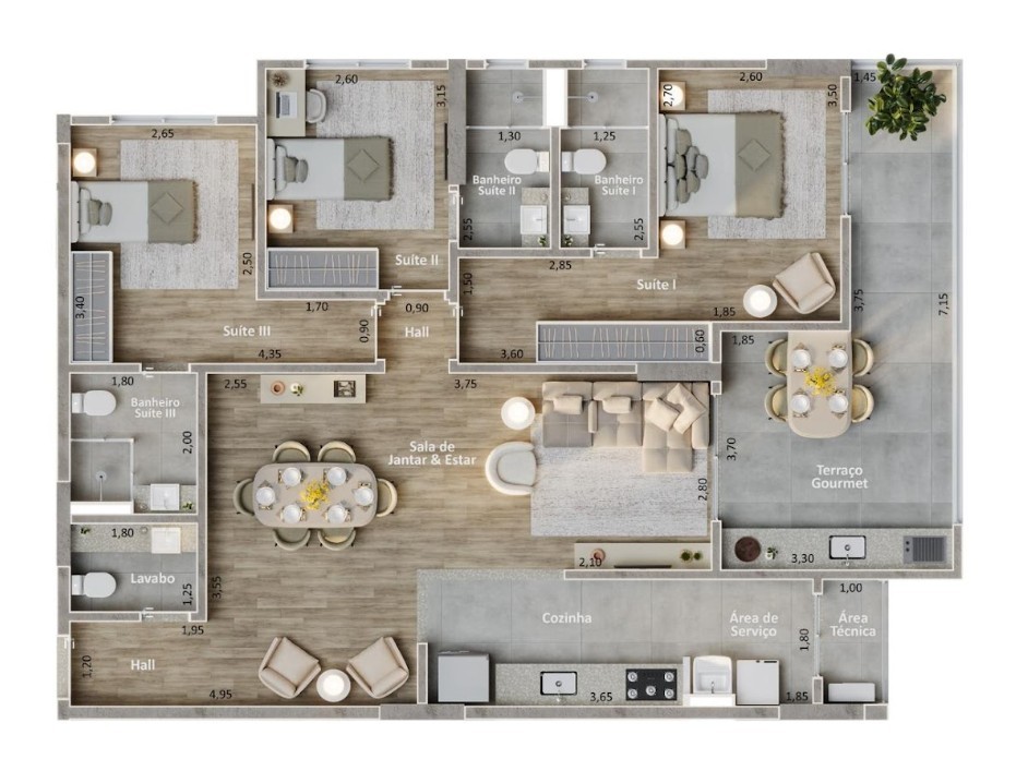 APARTAMENTOS FINAL 1: Frente Direita  3 SU�TES + 1 LAVABO | 115,88m� | 2 vagas de garagem