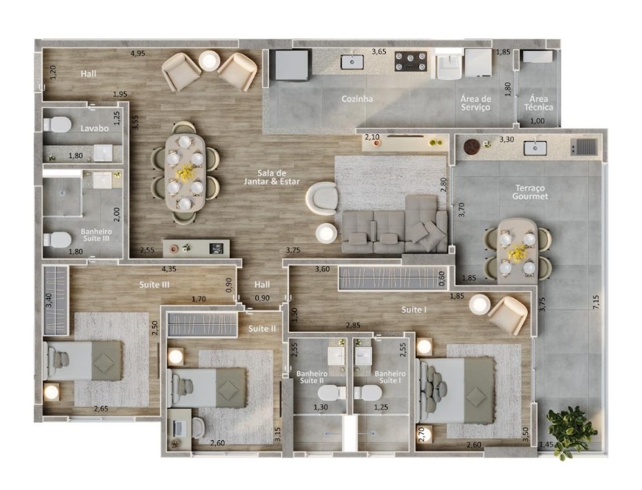 APARTAMENTOS FINAL 2: Frente Esquerda  3 SU�TES + 1 LAVABO | 115,88m� | 2 vagas de garagem