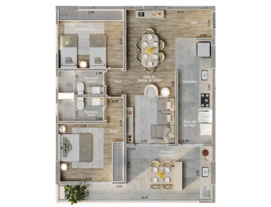 APARTAMENTOS FINAL 4: Fundos Esquerda  2 DORMS, SENDO 1 SU�TE | 87,29m� | 1 vaga de garagem