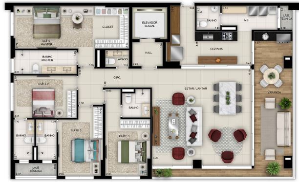 Planta 03 - 4 dorm 200m�