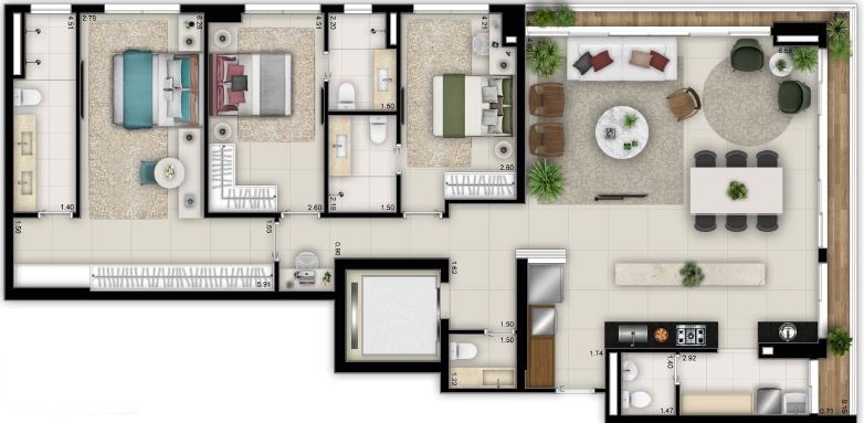 Planta 01 - 3 dorm 150m�