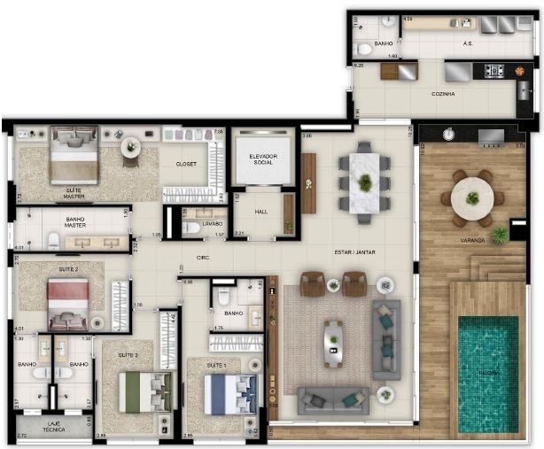 Planta 05 - 4 dorm  255m� - cobertura horizontal