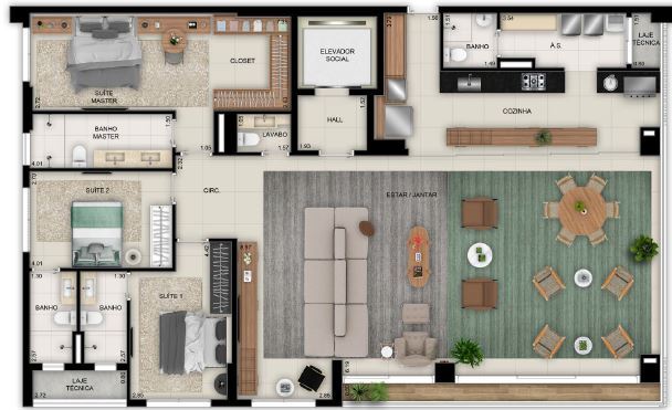 Planta 04 - 3 dorm 200m� - op��o