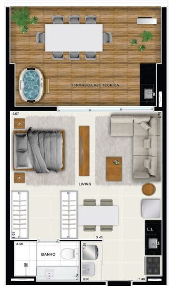 Planta 03 - 1 dorm 67 27m� - garden