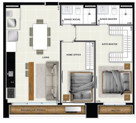 Planta 05 - 2 dorm 70 68m�