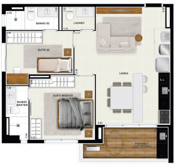 Planta 09 - 2 dorm 75 97m�