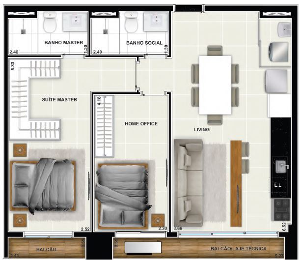 Planta 06 - 2 dorm 71 24m�
