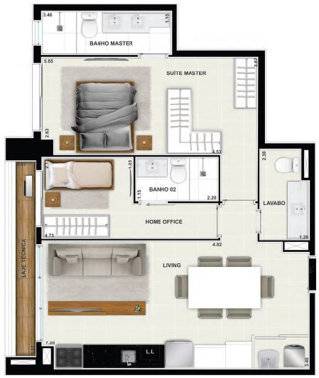 Planta 08 - 2 dorm 72 08m�