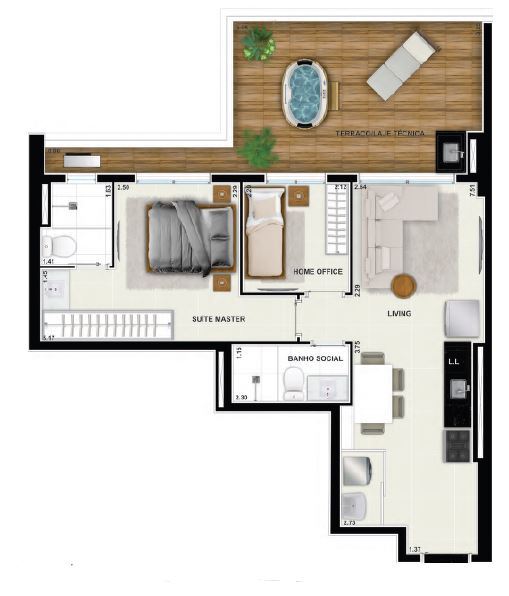 Planta 04 - 2 dorm 69 61m� - garden