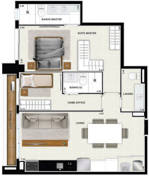Planta 07 - 2 dorm 72 08m�