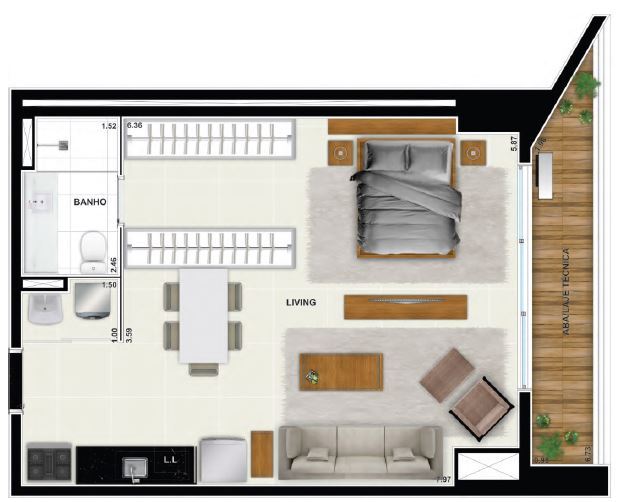 Planta 02 - 1 dorm 60 71m� - studio
