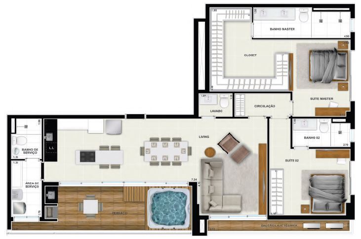 Planta 15 - 2 dorm 136 85m� - cobertura horizontal